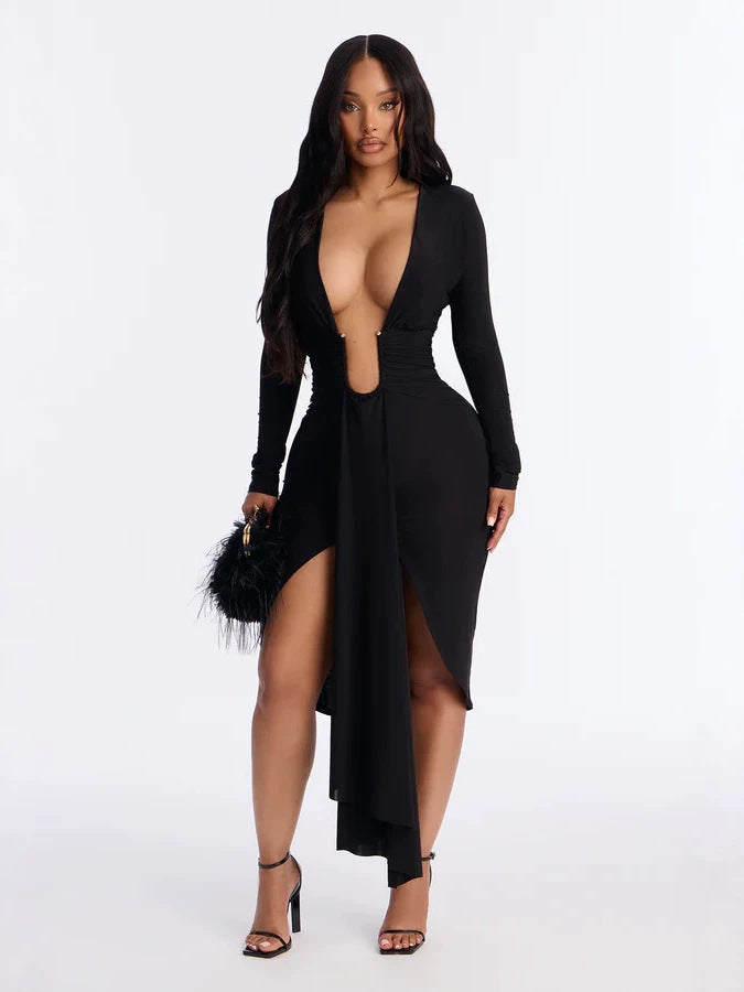 Elegant V-Neck Midi Dress
