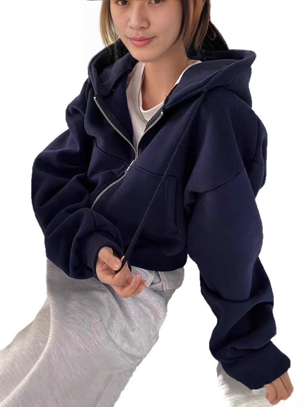 Zippered Hooded Sweatshirt