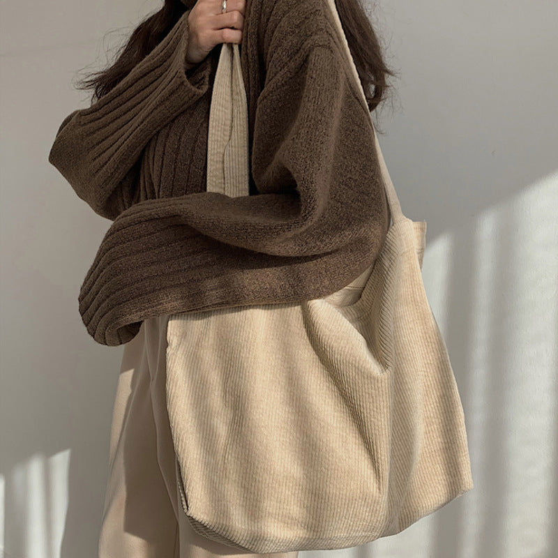 Casual Corduroy Shoulder Tote