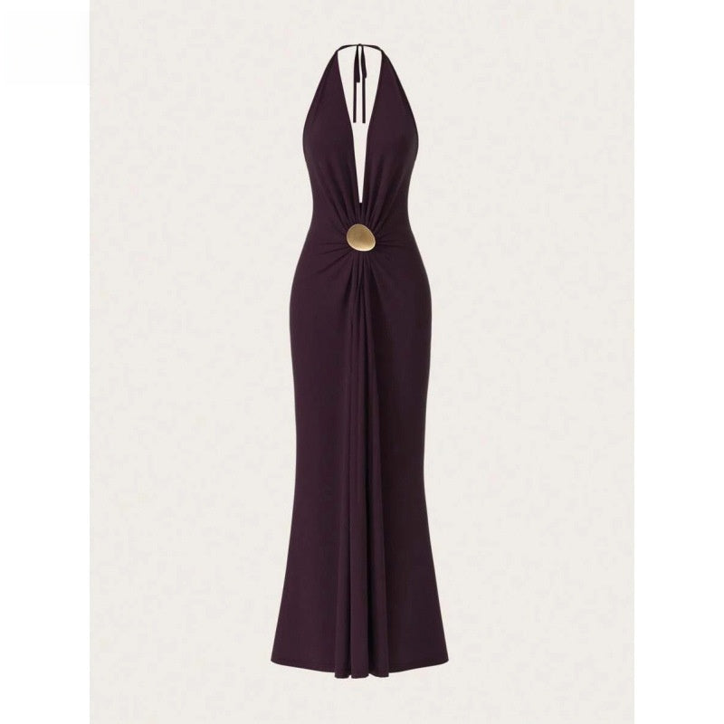 Halter Backless Maxi Dress with High Slit