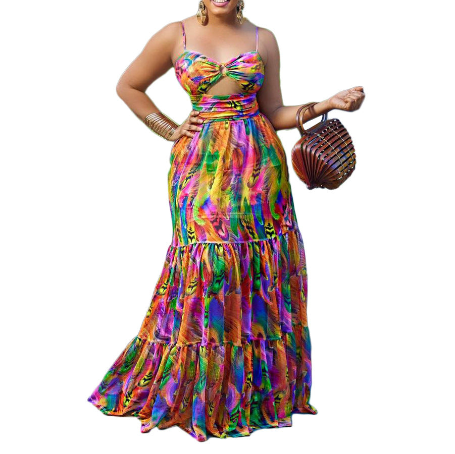 Floral Print Strap Backless Long Dress