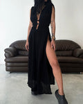 Sleeveless Braid Belt Cut Out Slit Long Skirt