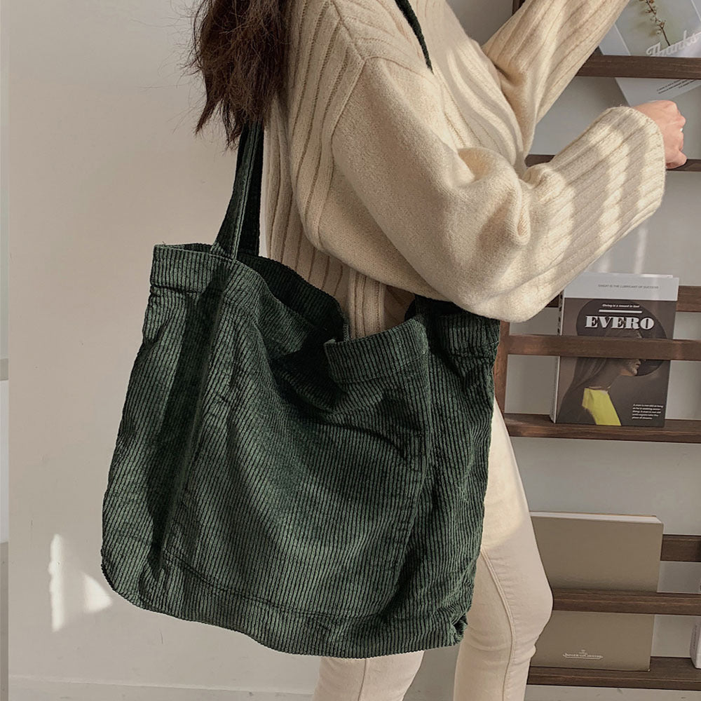 Casual Corduroy Shoulder Tote