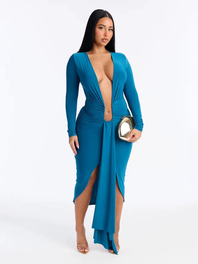 Elegant V-Neck Midi Dress