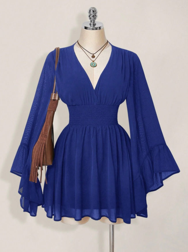 Bohemian Flared Sleeve V-Neck Top