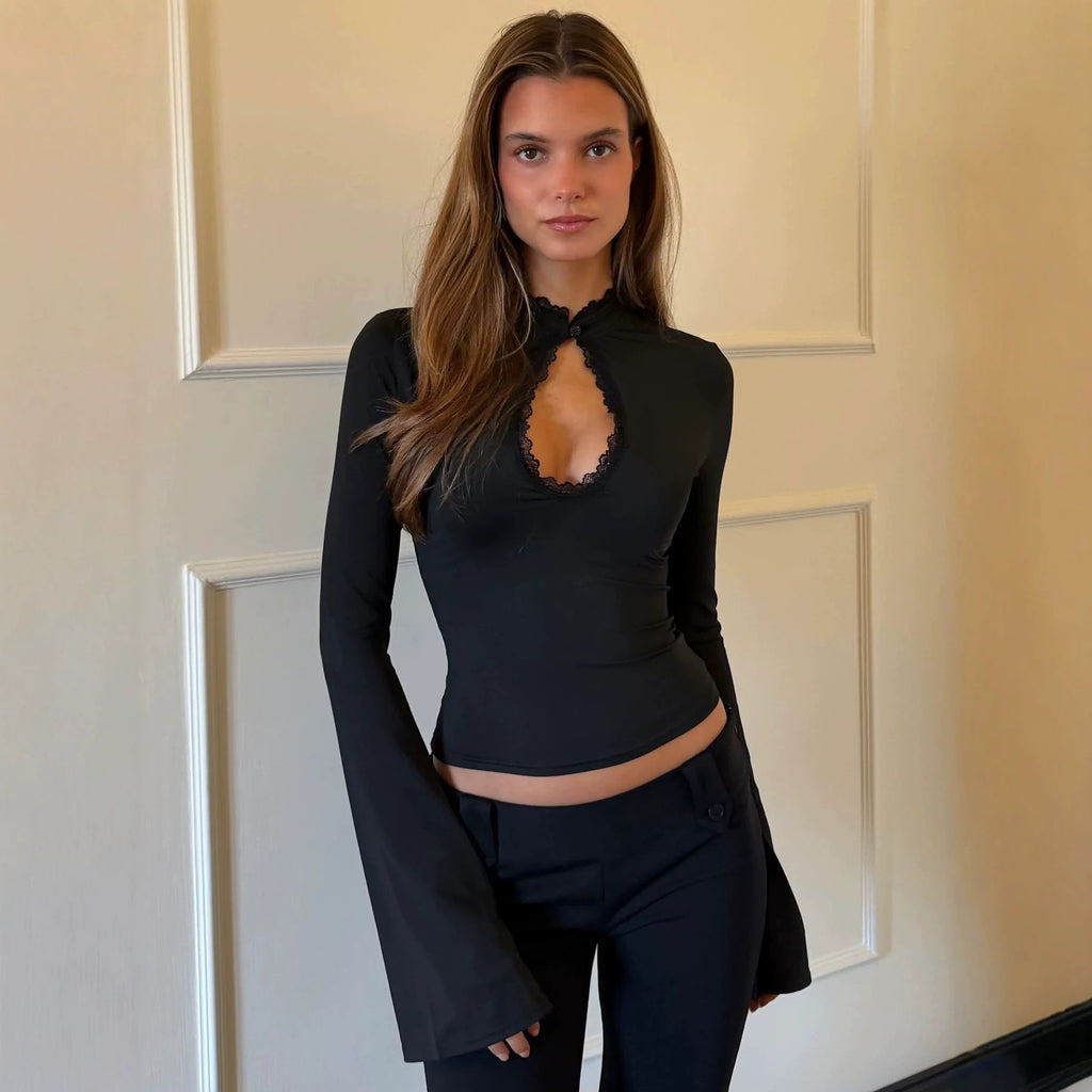 Lace Trim Bell Sleeve Top