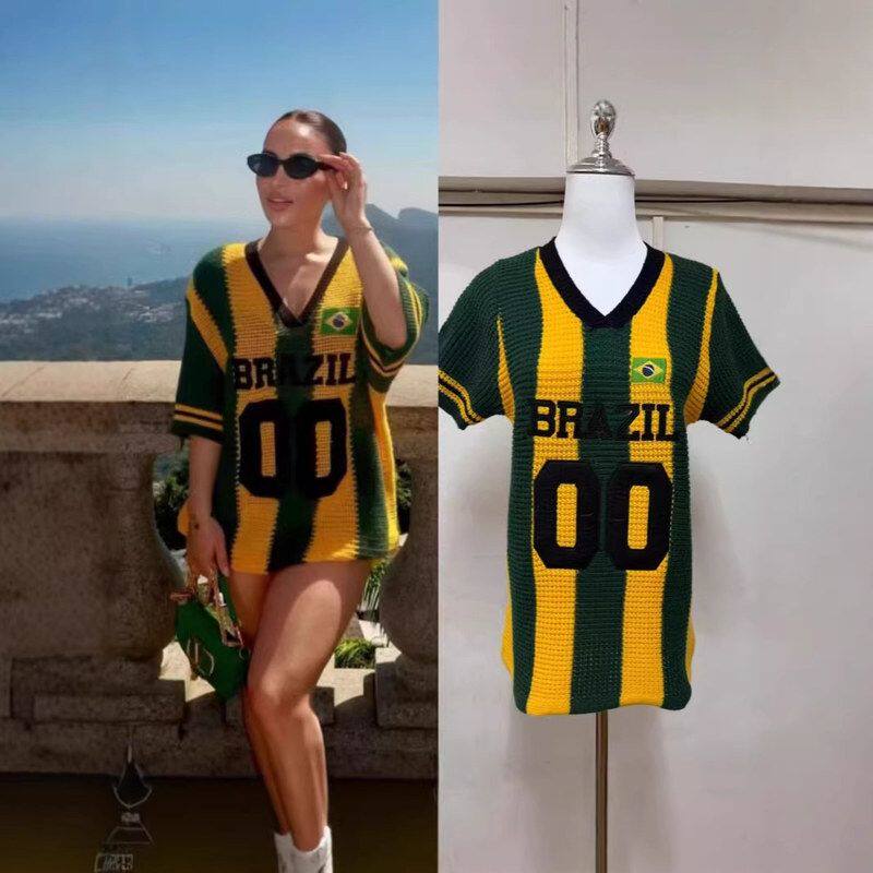 Retro Knit Sports Jersey Top