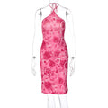 Summer Floral Halter Neck Bodycon Dress