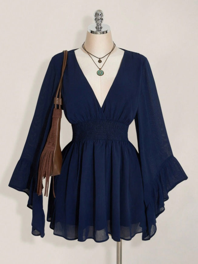Bohemian Flared Sleeve V-Neck Top