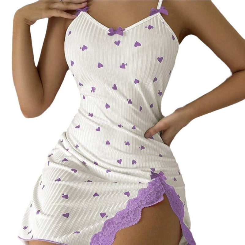 Printed slit lace halter top