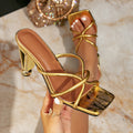 High Heel Sandals Square Toe Slip On