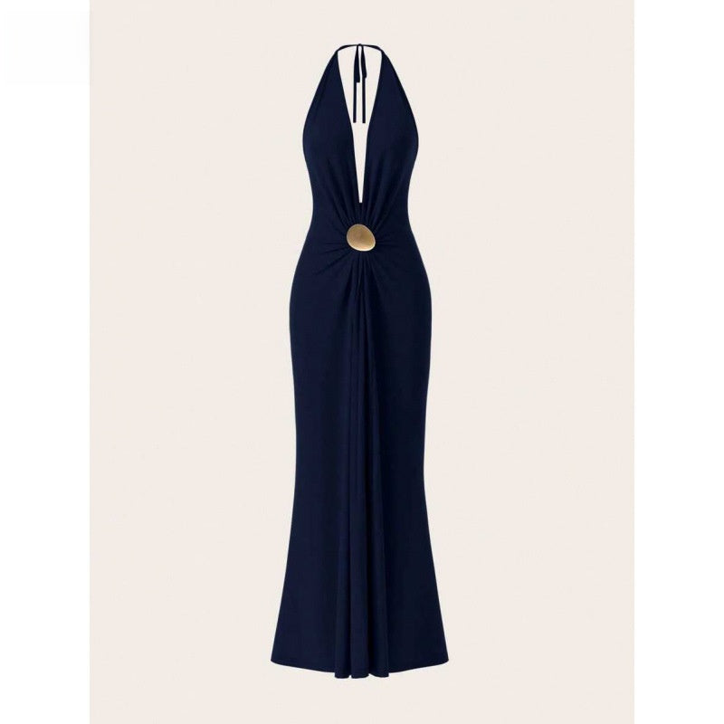 Halter Backless Maxi Dress with High Slit