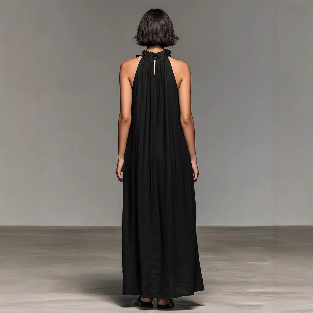Women Sleeveless Halter Neck Ruffle Dress