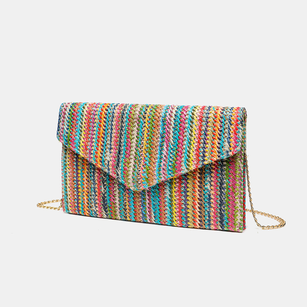 Straw Crossbody Bag with Chain Strap