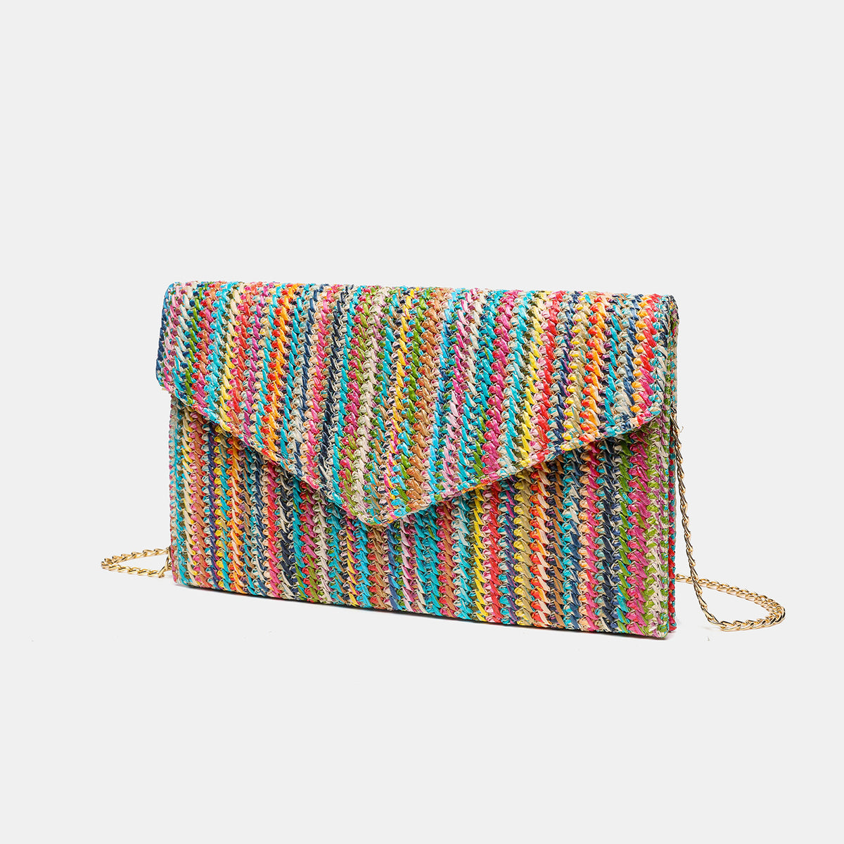 Straw Crossbody Bag with Chain Strap