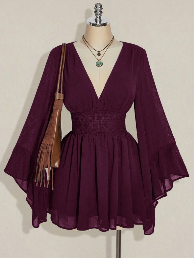 Bohemian Flared Sleeve V-Neck Top