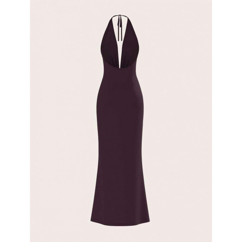 Halter Backless Maxi Dress with High Slit