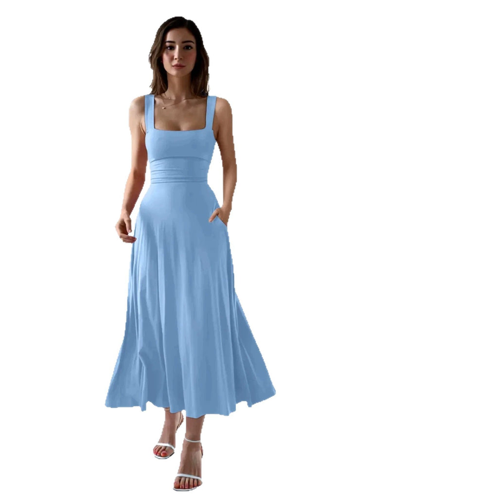 Elegant Sleeveless A-Line Dress with Adjustable Waist