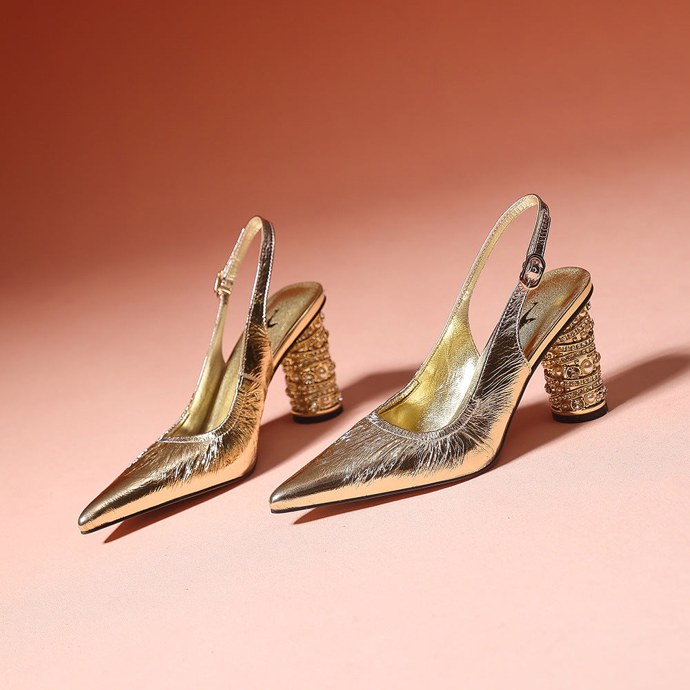 Pearl Rhinestone Buckle Heel