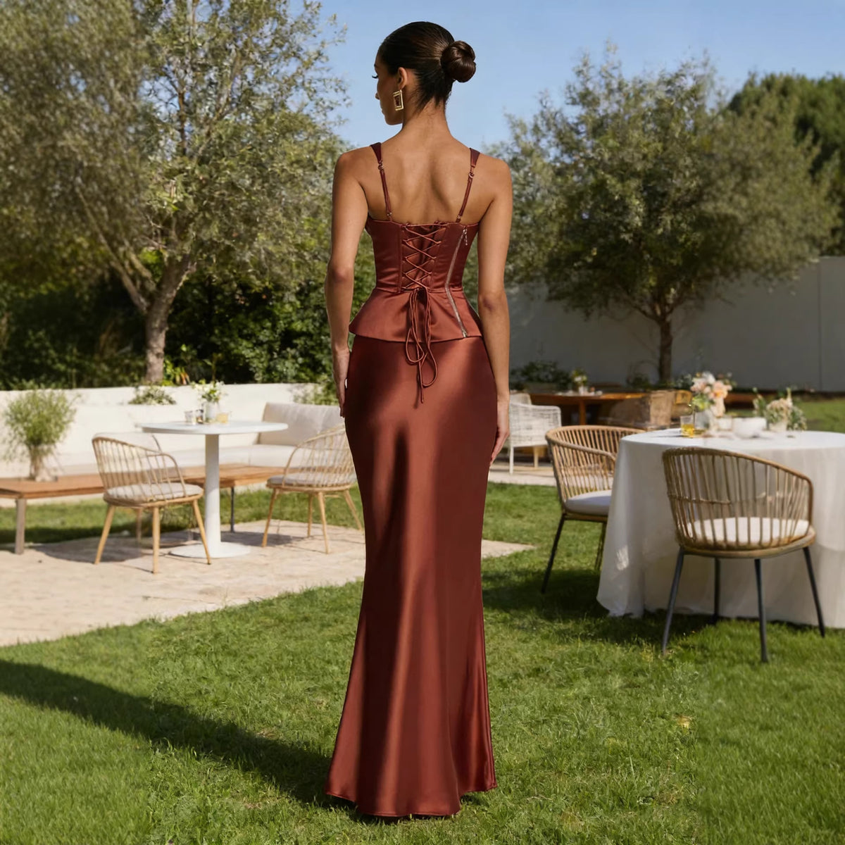 Sleeveless Long Satin Dress