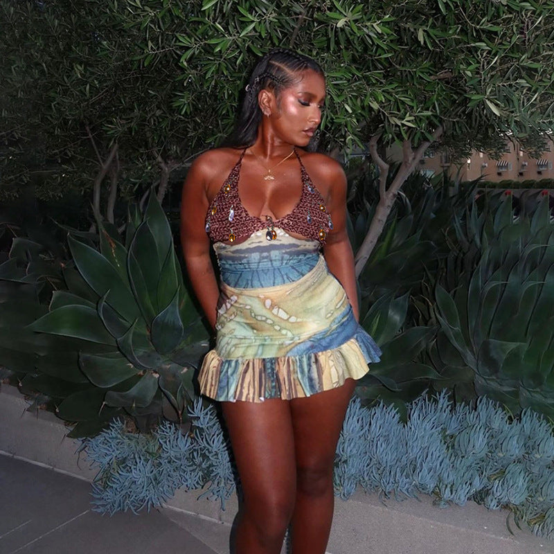 Backless Tube Top High Waist Skirt Set