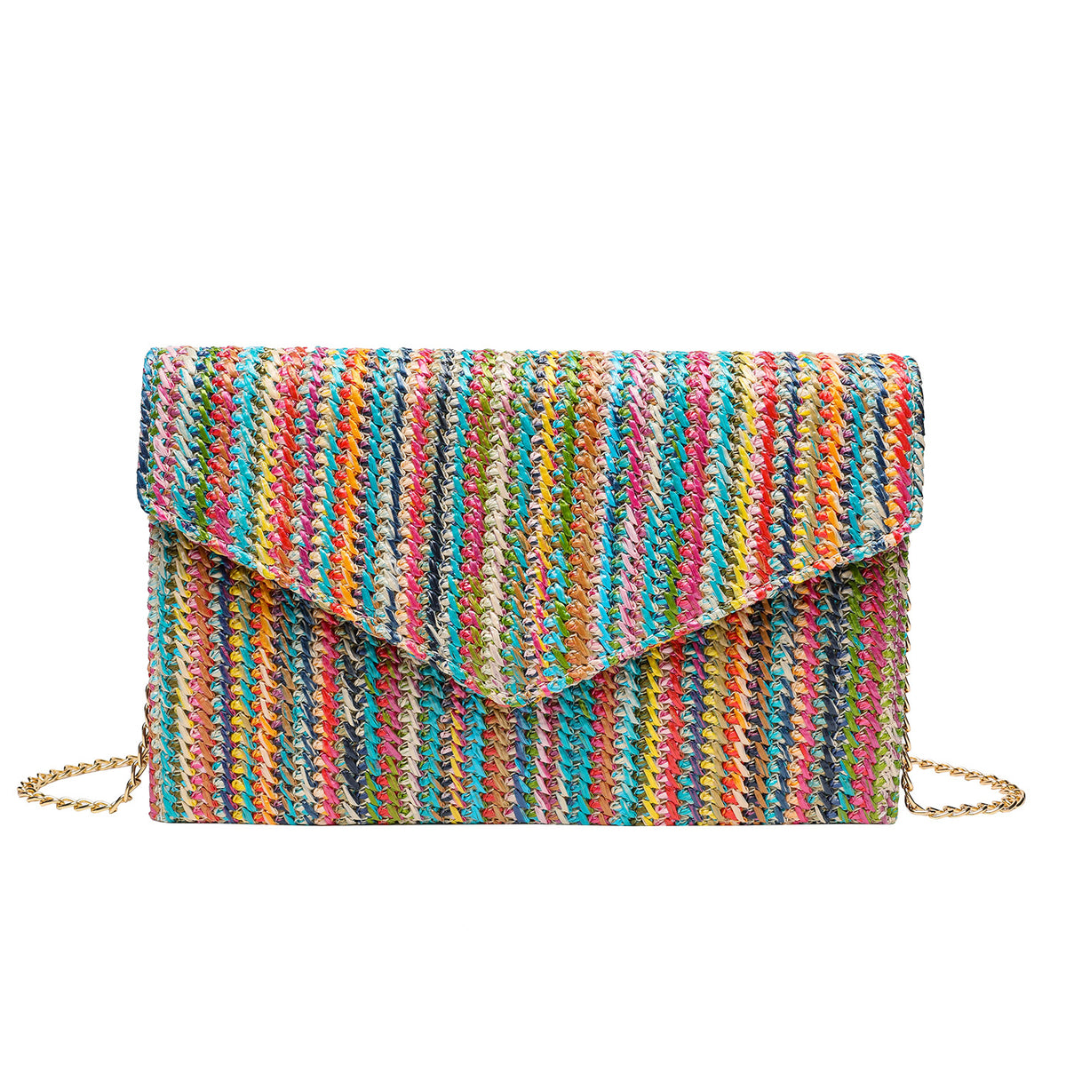 Straw Crossbody Bag with Chain Strap